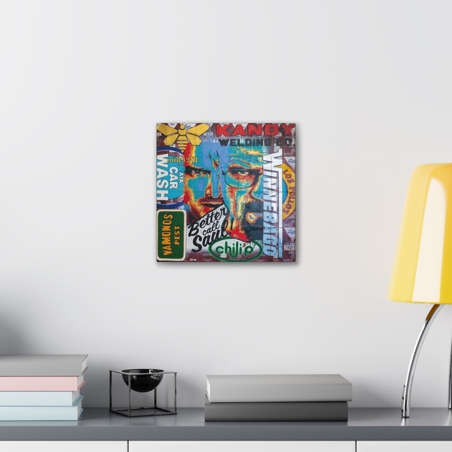A colorful canvas print featuring characters from Breaking Bad.