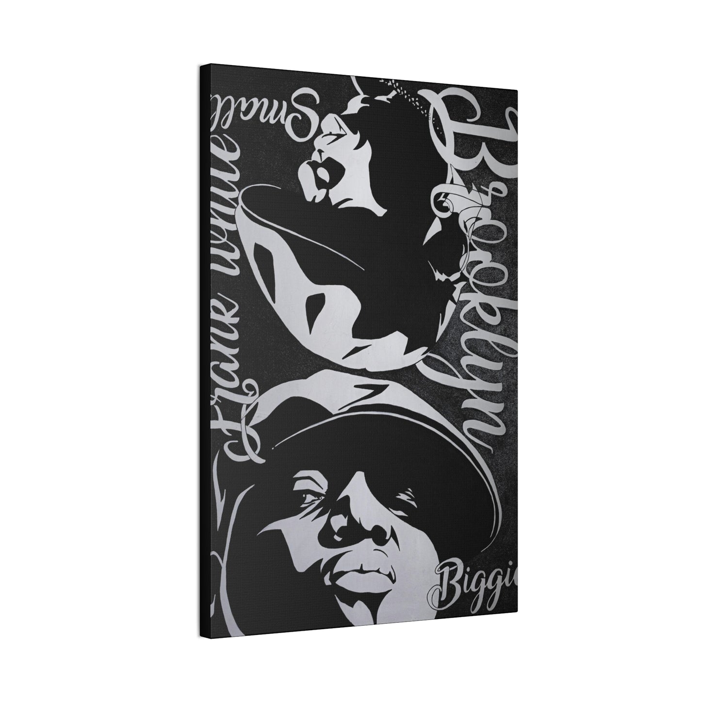 Black and white canvas print featuring portraits of Frank White and Biggie Smalls.