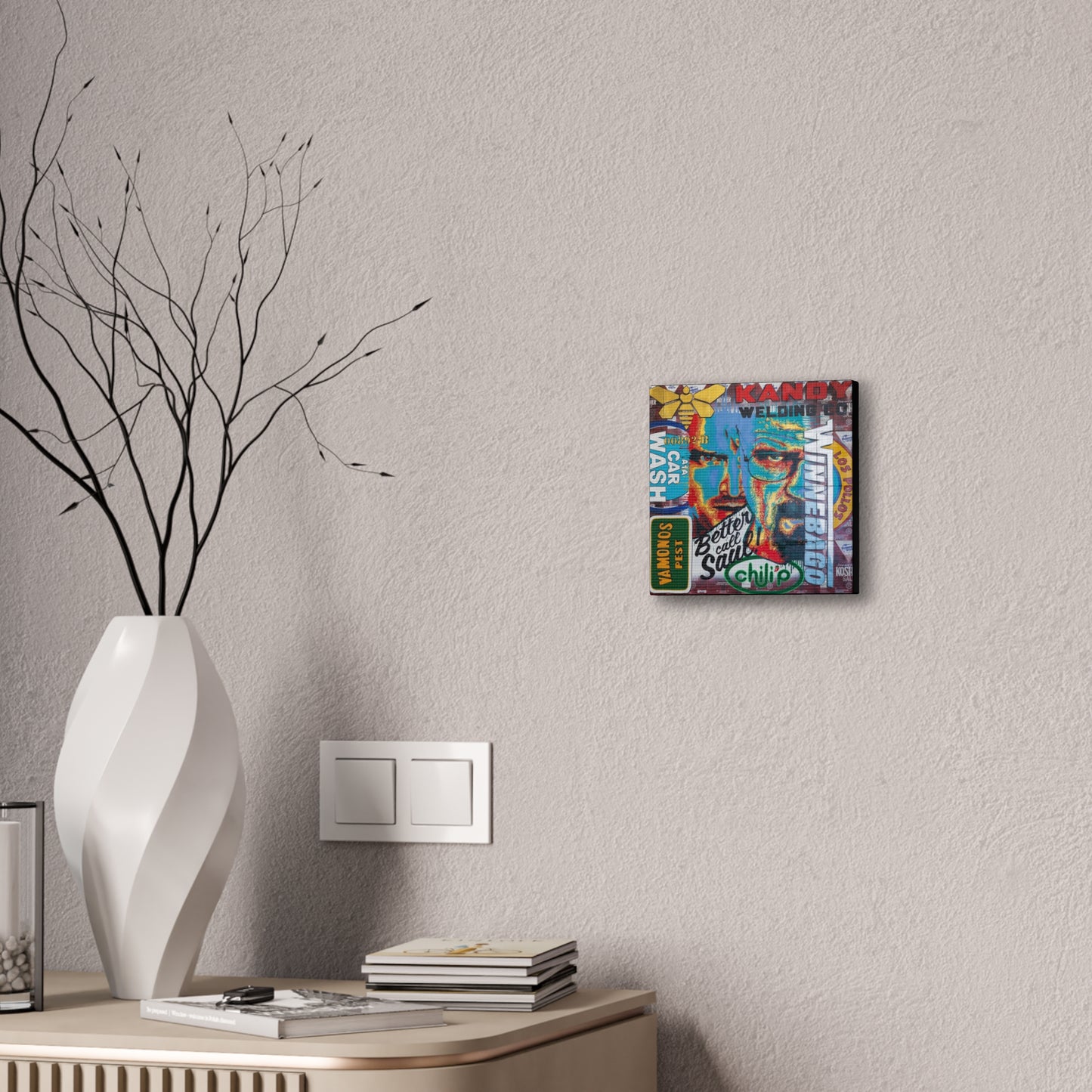 Breaking Bad themed canvas gallery wrap featuring characters and show references.