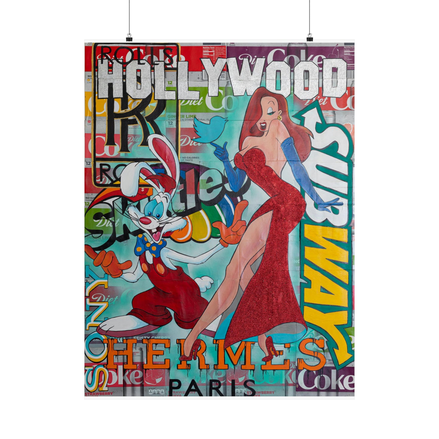 A poster features Roger and Jessica Rabbit with "Hollywood" and "Subway" in graffiti.