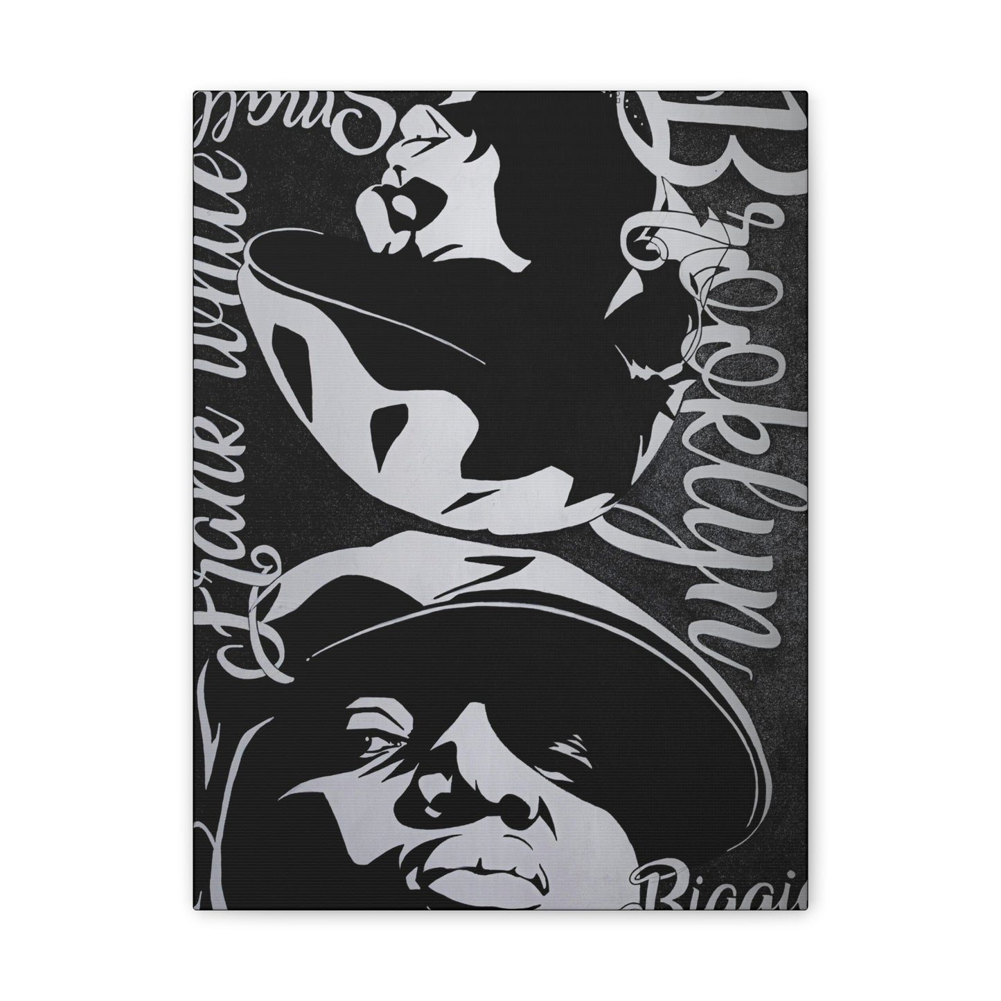 Black and white canvas print featuring portraits of Frank White and Biggie.