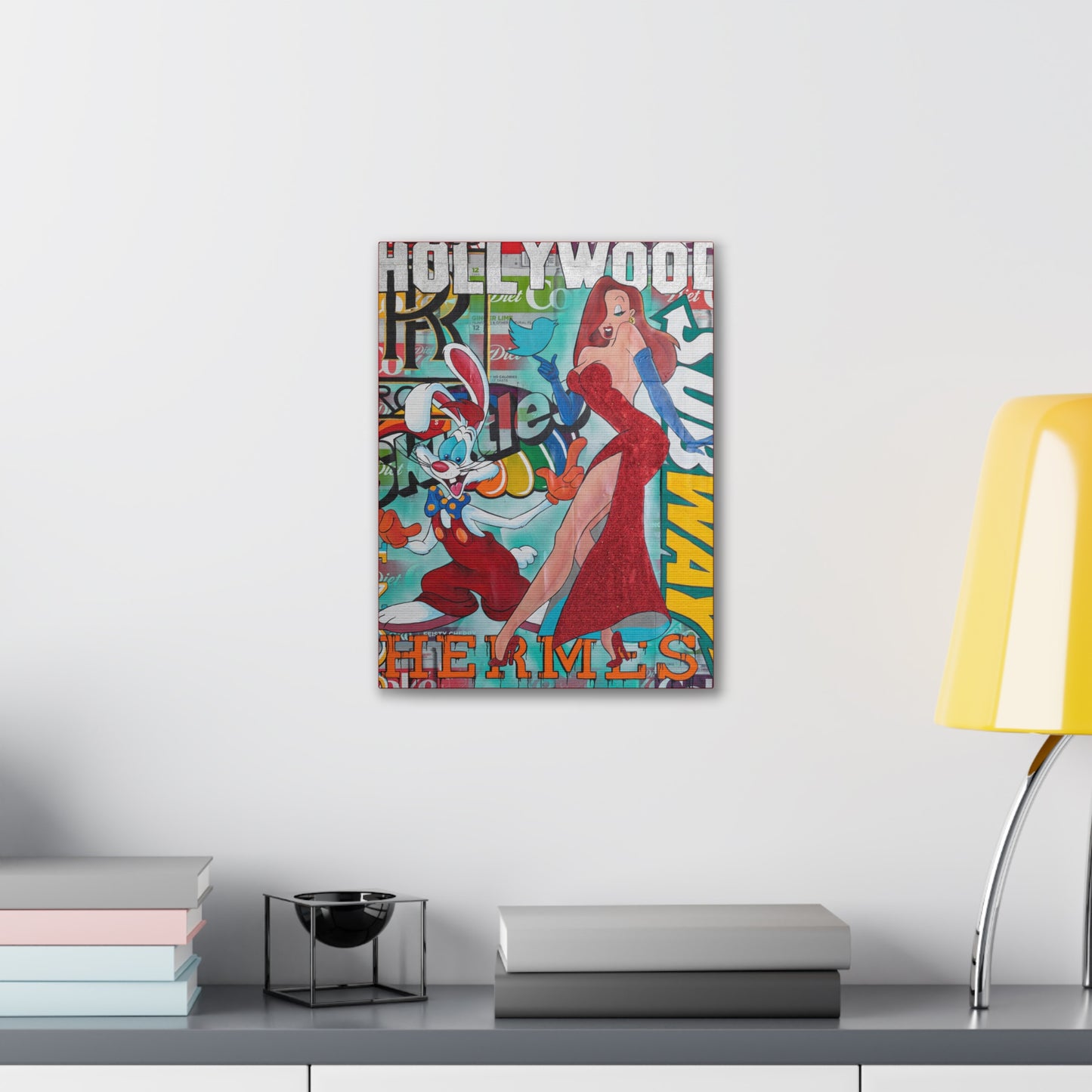 A canvas gallery wrap featuring Roger and Jessica Rabbit in a colorful, graffiti-style design.
