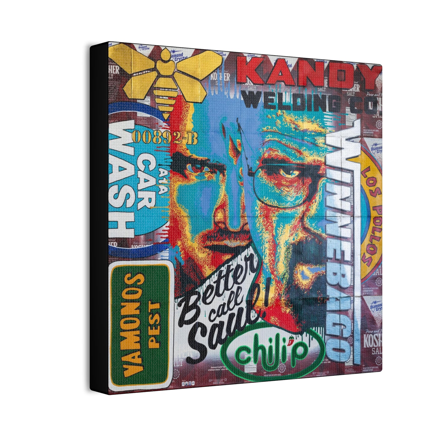 A canvas print features a collage of Breaking Bad imagery, including Walter White and show references.