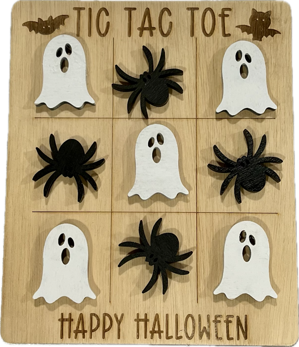 Handcrafted Halloween Wood Tic Tac Toe Game For Families