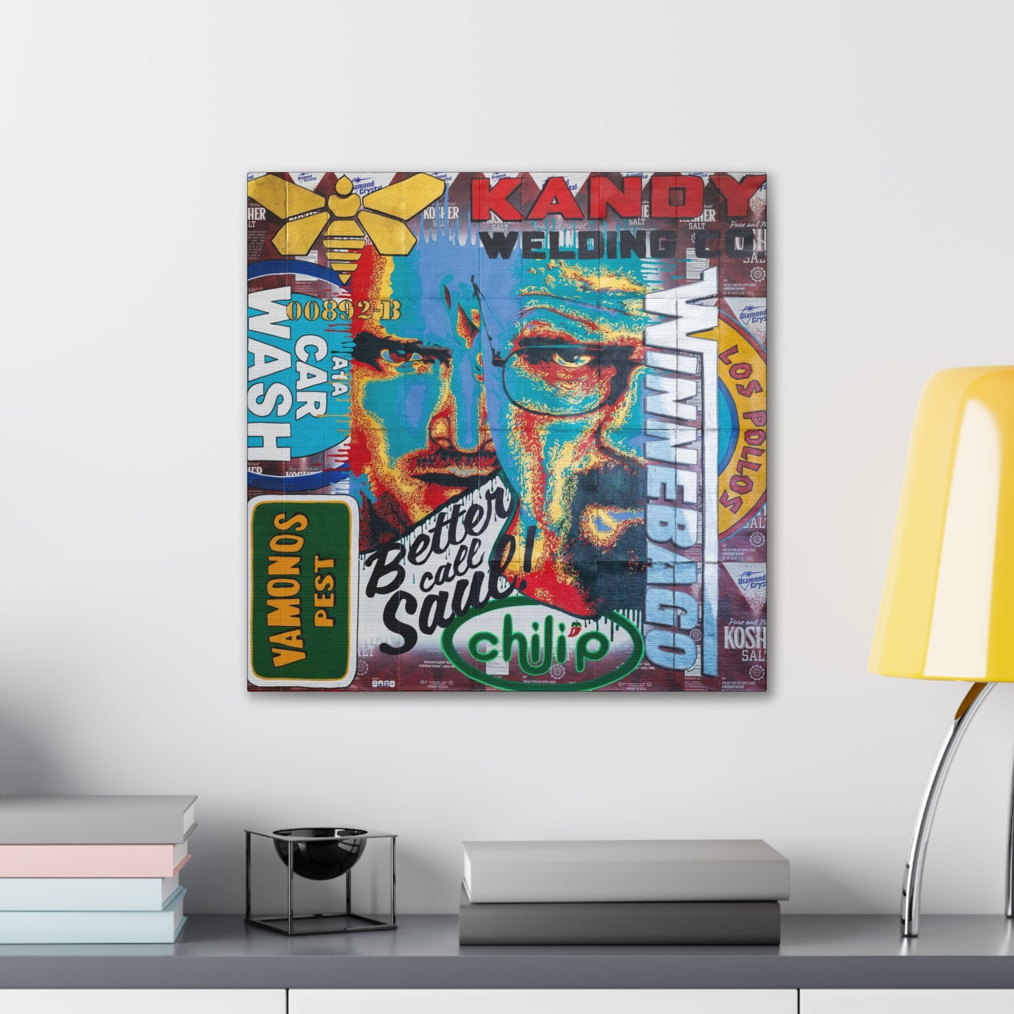 A canvas gallery wrap featuring a collage of Breaking Bad imagery and text.