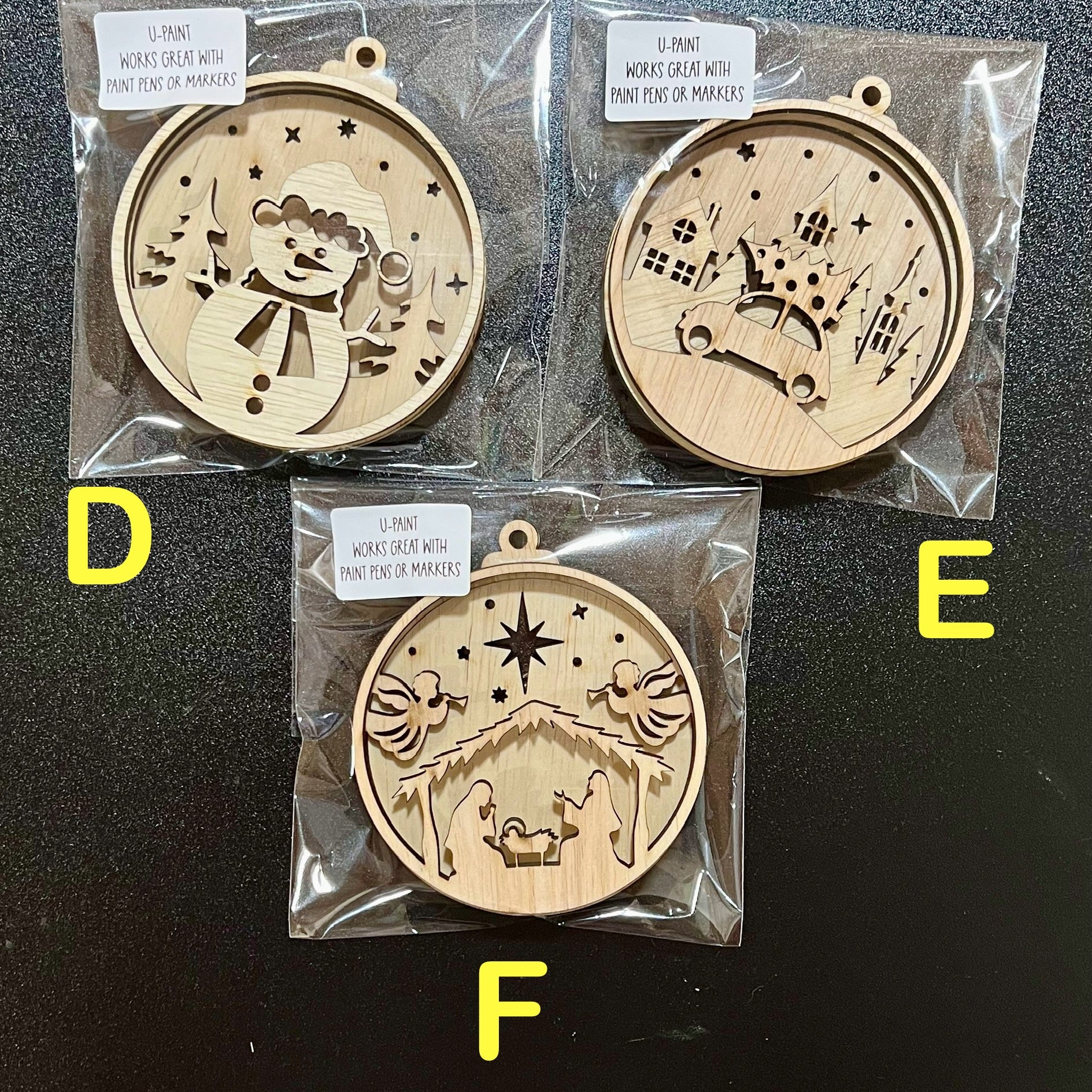 Layered UNFINISHED U-Paint Christmas Ornaments