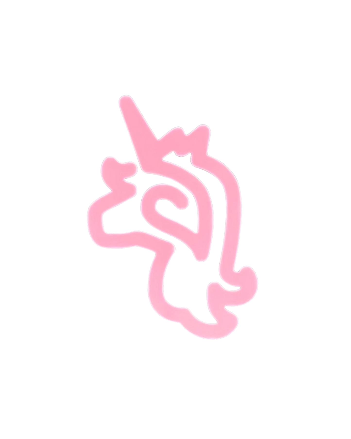 A pink unicorn outline is centered on a black background.