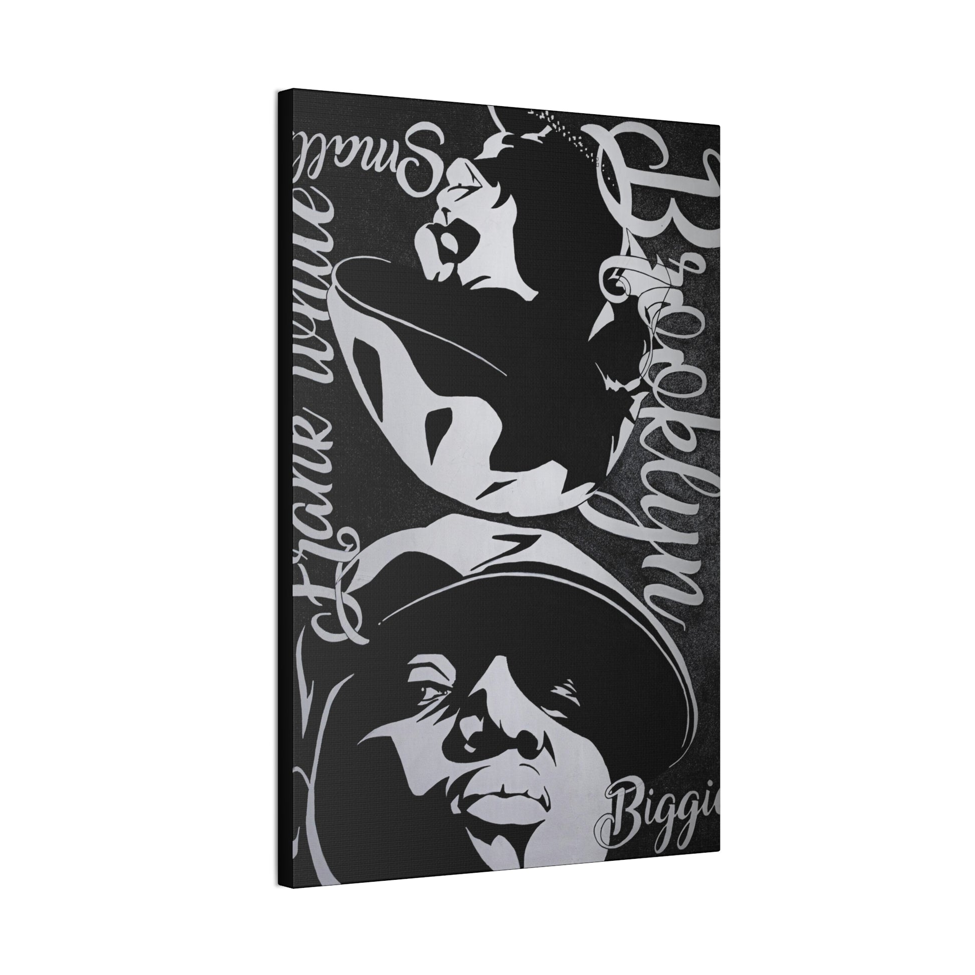 Black and white canvas print featuring portraits of Frank White and Biggie Smalls.
