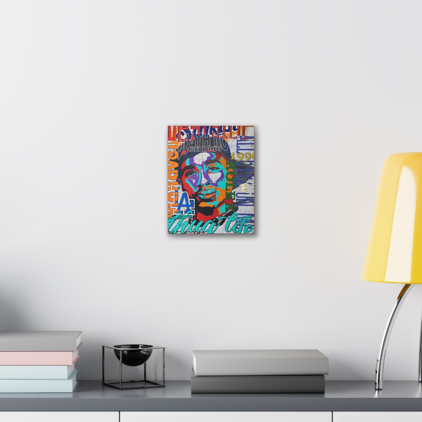 A colorful canvas gallery wrap featuring a stylized portrait of a man.