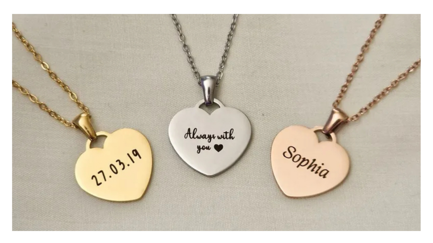 Heart Charm Necklace • Engraved • Personalized