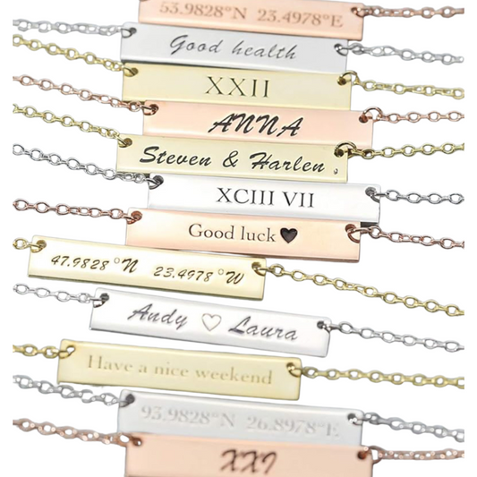 Bar Necklace • Engraved • Personalized