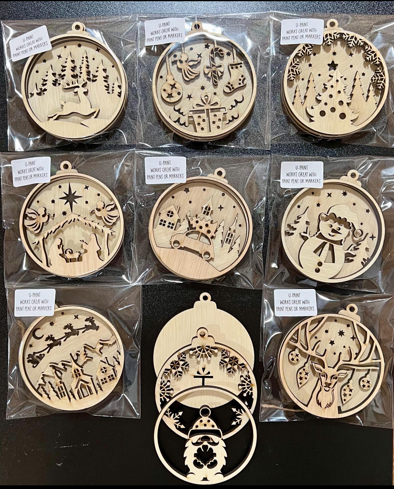 Layered UNFINISHED U-Paint Christmas Ornaments