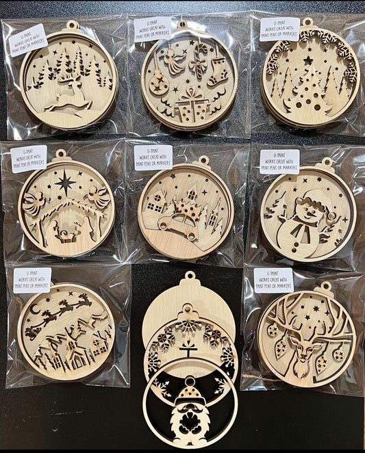 Layered UNFINISHED U-Paint Christmas Ornaments