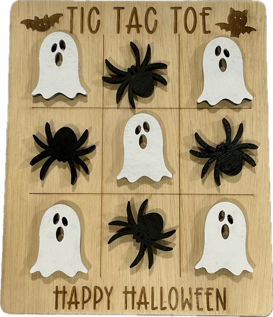 Handcrafted Halloween Wood Tic Tac Toe Game For Families