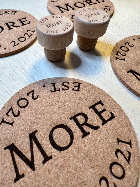 Wine Lover Set - Customized Coasters & Cork Stoppers